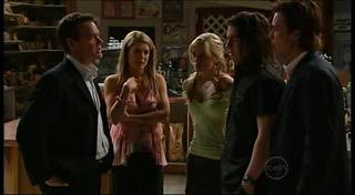 Paul Robinson, Izzy Hoyland, Elle Robinson, Dylan Timmins, Robert Robinson (posing as Cameron Robinson) in Neighbours Episode 4944